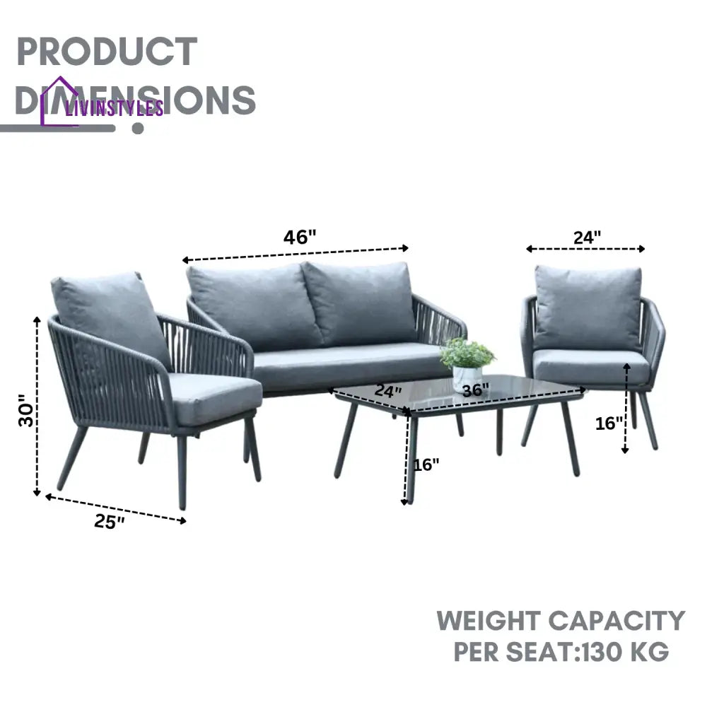 Shen 4 Piece Outdoor All-Weather Rope Sofa Set - Sofa Set
