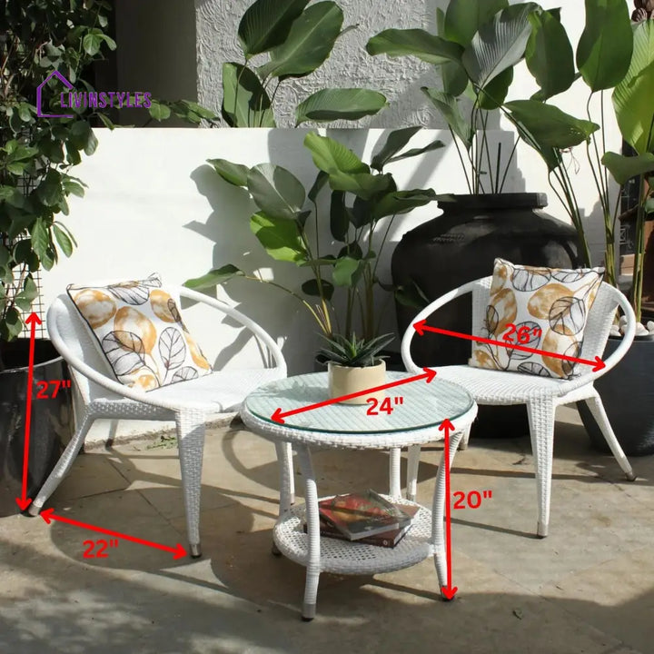 Shibbu Outdoor Patio Seating Set 2 Chairs and 1 Table Set (White) - Coffee Table Sets