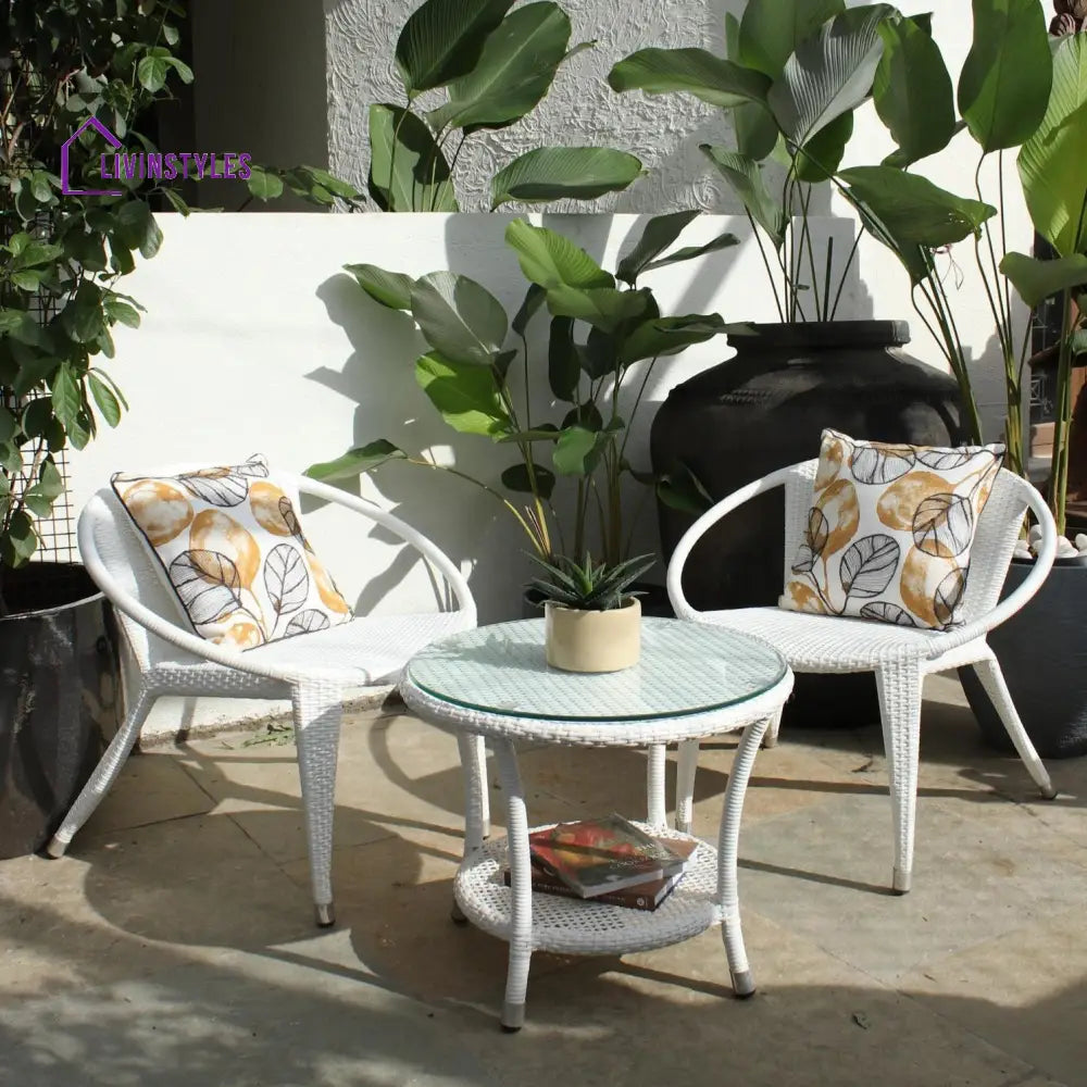 Shibbu Outdoor Patio Seating Set 2 Chairs and 1 Table Set (White) - Coffee Table Sets
