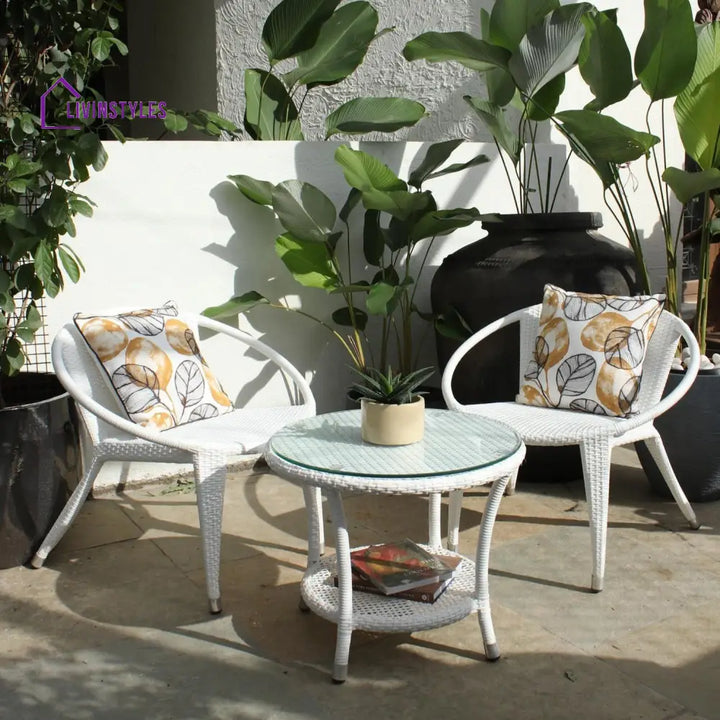 Shibbu Outdoor Patio Seating Set 2 Chairs and 1 Table Set (White) - Coffee Table Sets