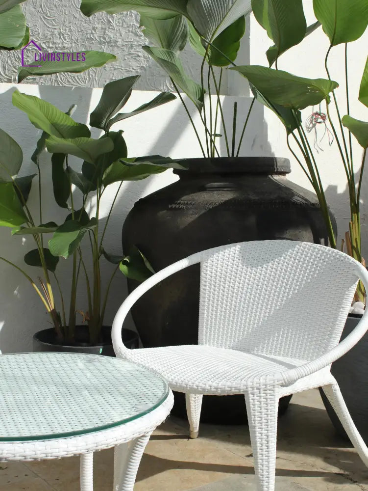Shibbu Outdoor Patio Seating Set 2 Chairs and 1 Table Set (White) - Coffee Table Sets