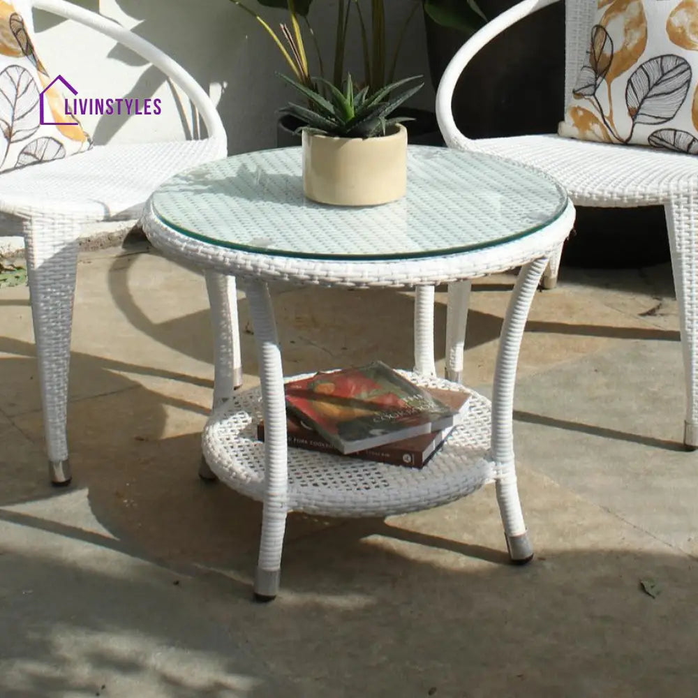 Shibbu Outdoor Patio Seating Set 2 Chairs and 1 Table Set (White) - Coffee Table Sets