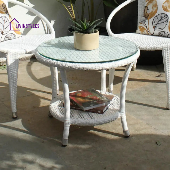 Shibbu Outdoor Patio Seating Set 2 Chairs and 1 Table Set (White) - Coffee Table Sets