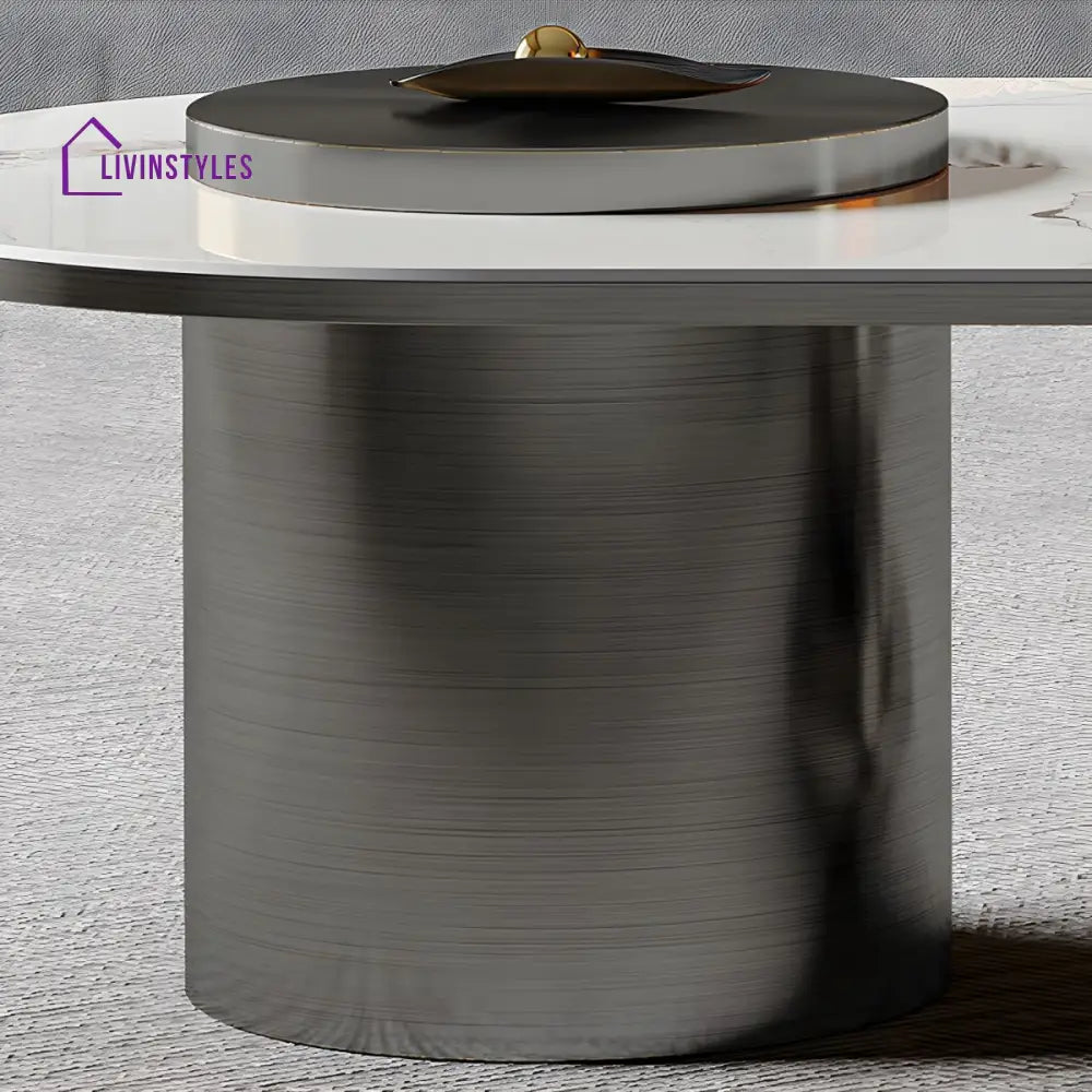 Modern Stainless Steel Coffee Table with Marble Top Tea Table - Black