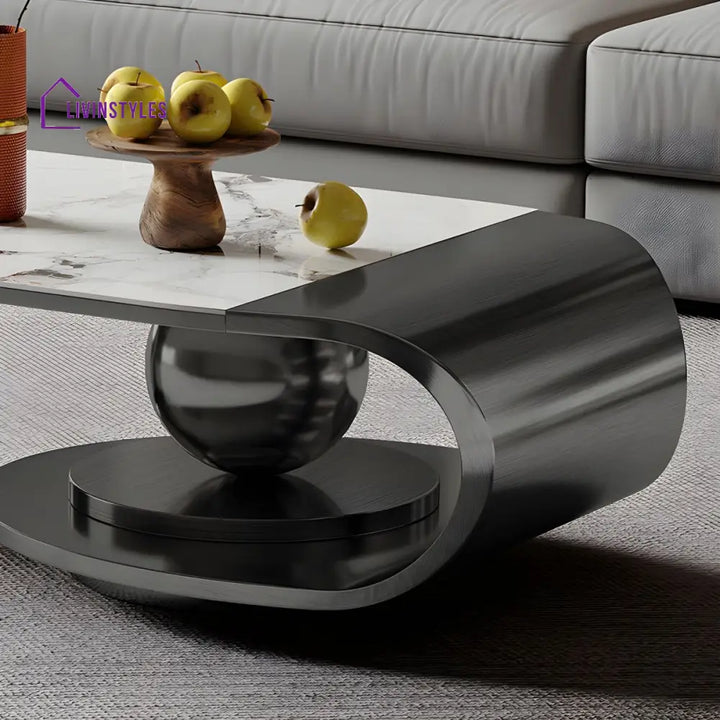 Modern Stainless Steel Coffee Table with Marble Top Tea Table - Black