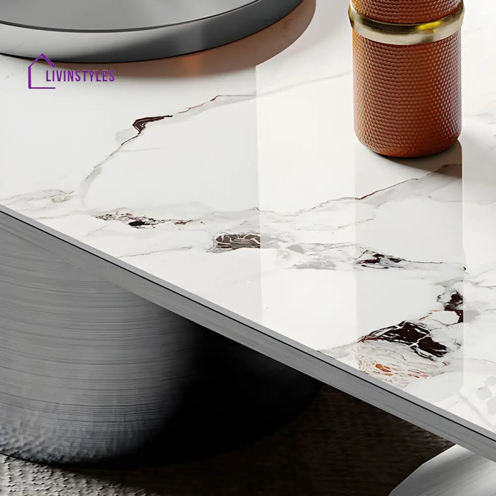 Modern Stainless Steel Coffee Table with Marble Top Tea Table - Black