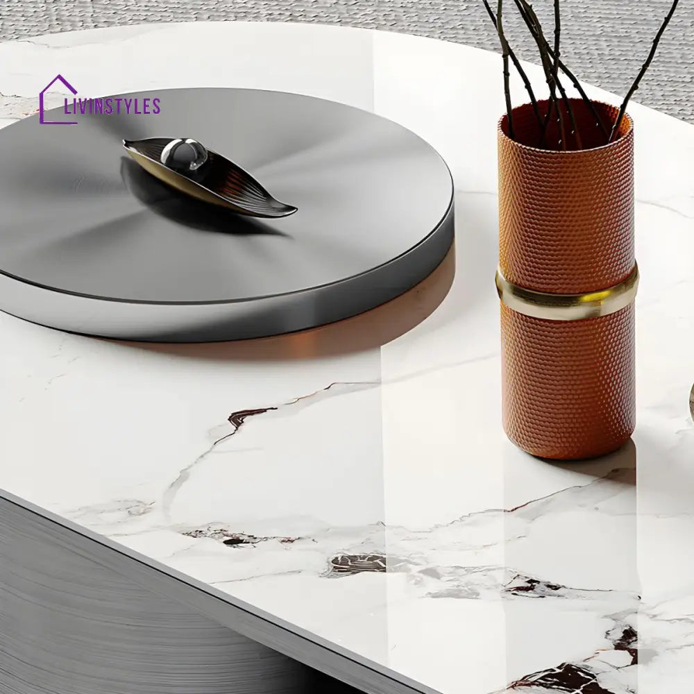 Modern Stainless Steel Coffee Table with Marble Top Tea Table - Black