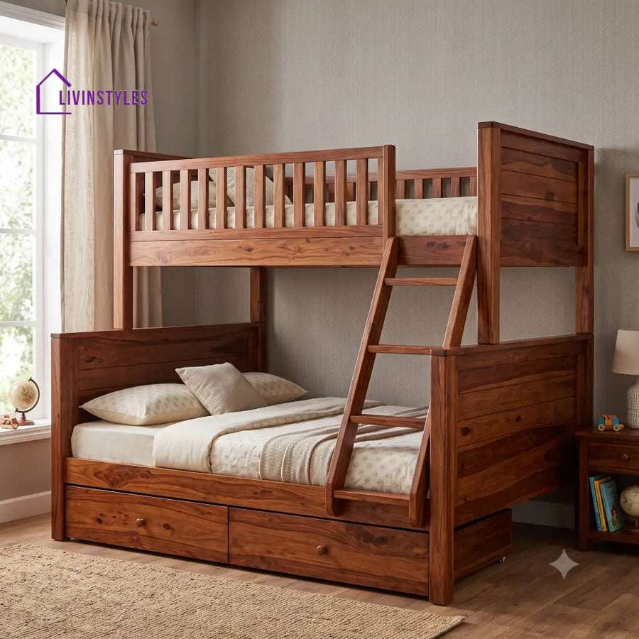 Shiva Sheesham Wood Bunk Bed With Storage | Kids Bed