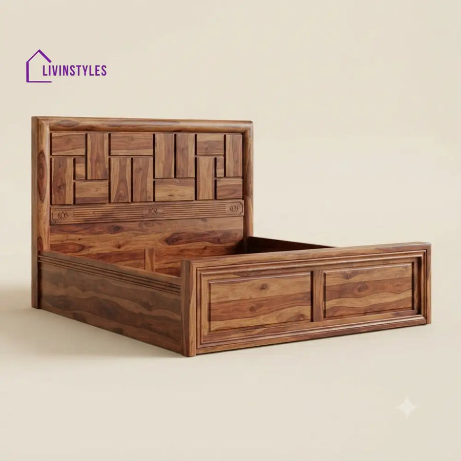 Shobana Sheesham Wood Bed With Box Storage | Wooden Bed