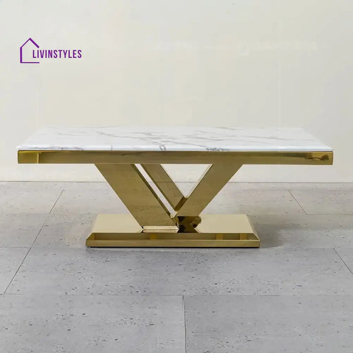 Shobha Glossy Finish Stainless Steel With Marble Top Coffee Table