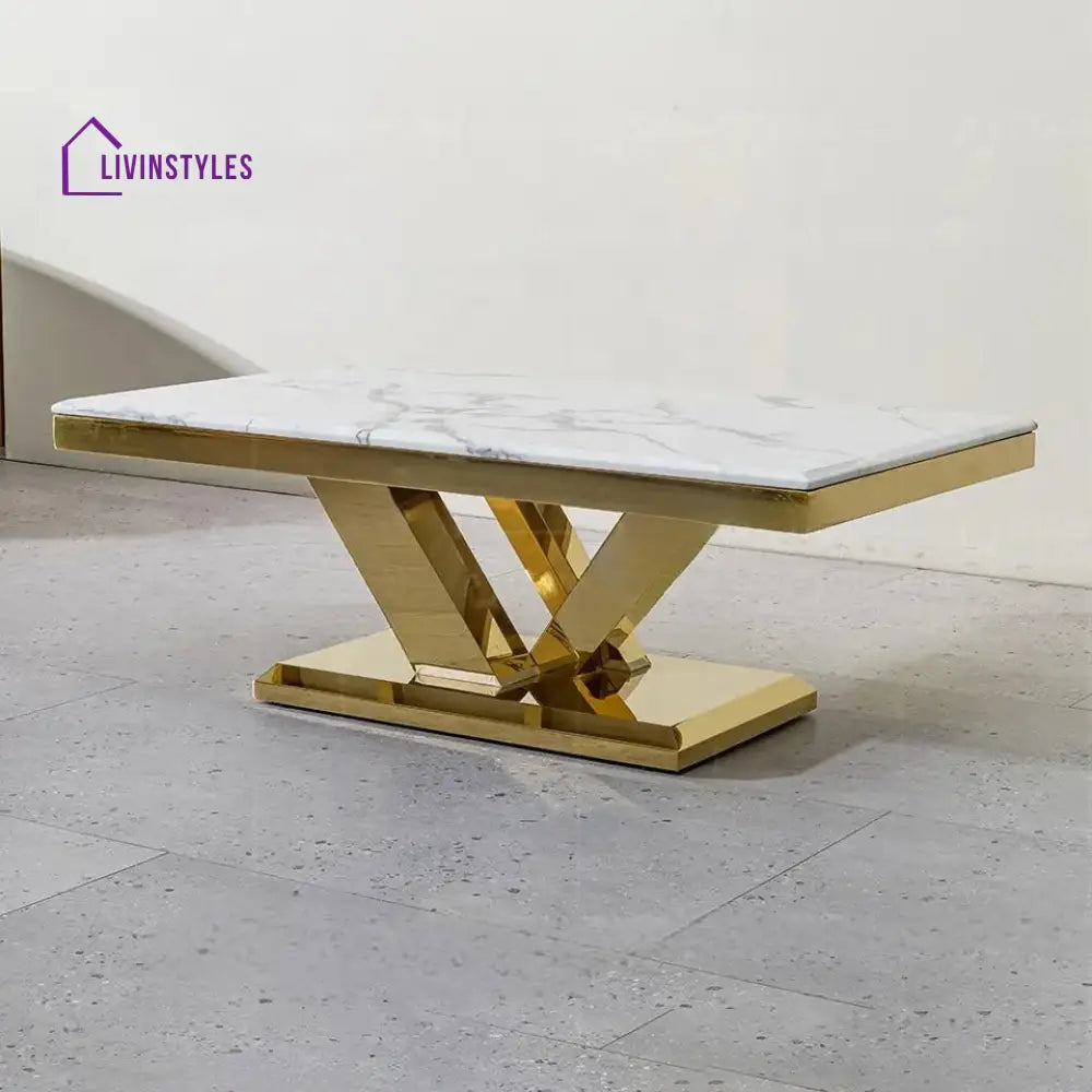Shobha Glossy Finish Stainless Steel With Marble Top Coffee Table