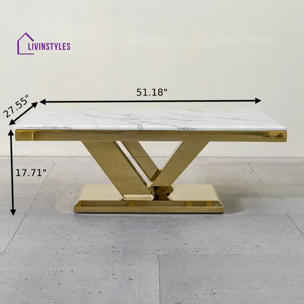 Shobha Glossy Finish Stainless Steel With Marble Top Coffee Table