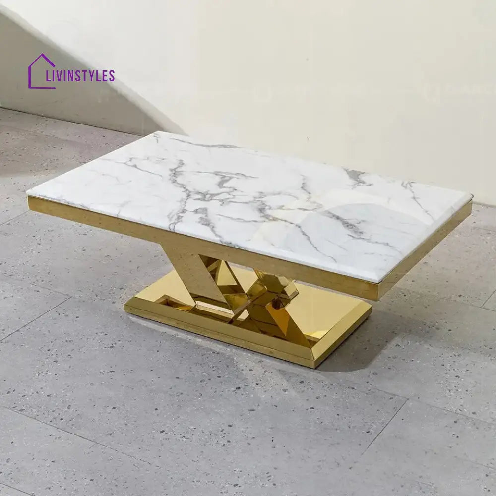 Shobha Glossy Finish Stainless Steel With Marble Top Coffee Table
