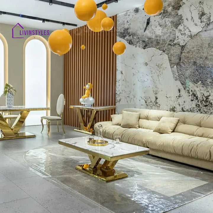 Shobha Glossy Finish Stainless Steel With Marble Top Coffee Table