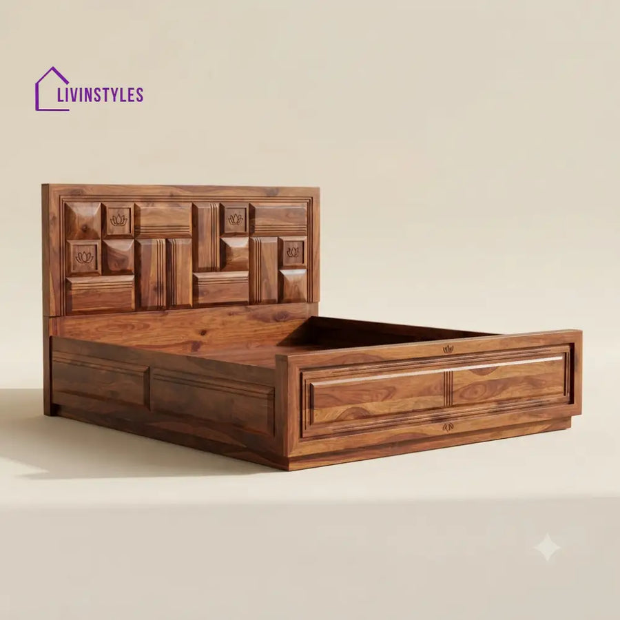 Shobitha Sheesham Wood Bed With Box Storage | Wooden Bed