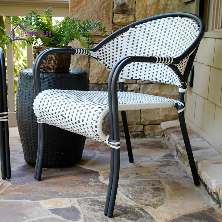 Shore Outdoor Patio Seating Set 2 Chairs and 1 Table Set (Black + White) - Coffee Table Sets