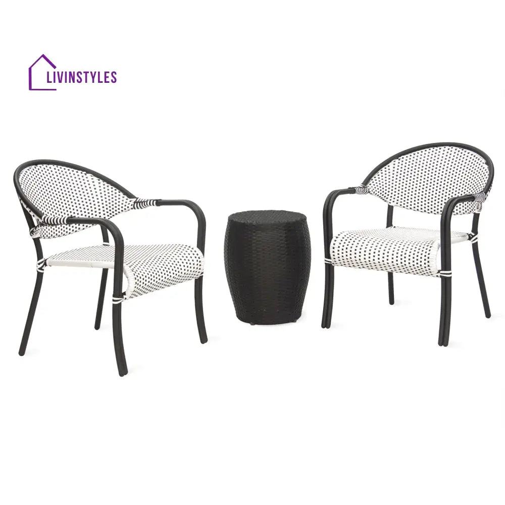 Shore Outdoor Patio Seating Set 2 Chairs and 1 Table Set (Black + White) - Coffee Table Sets