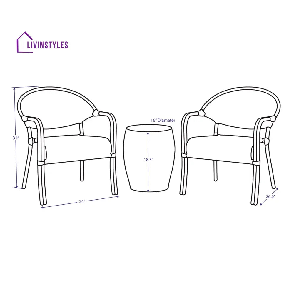 Shore Outdoor Patio Seating Set 2 Chairs and 1 Table Set (Black + White) - Coffee Table Sets