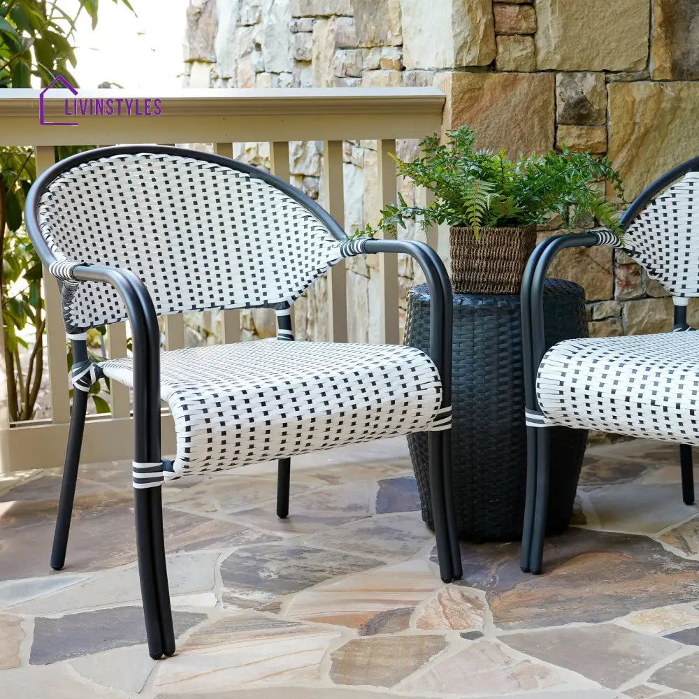 Shore Outdoor Patio Seating Set 2 Chairs and 1 Table Set (Black + White) - Coffee Table Sets