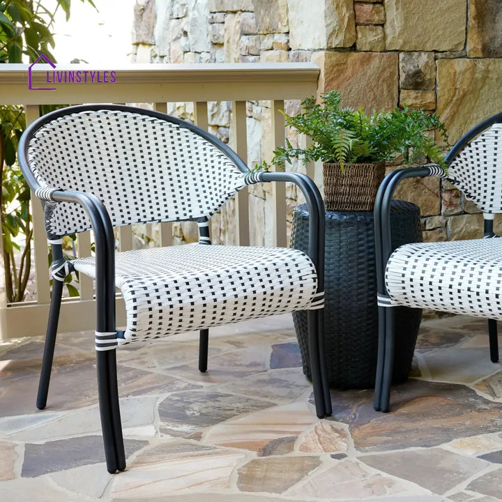 Shore Outdoor Patio Seating Set 2 Chairs and 1 Table Set (Black + White) - Coffee Table Sets