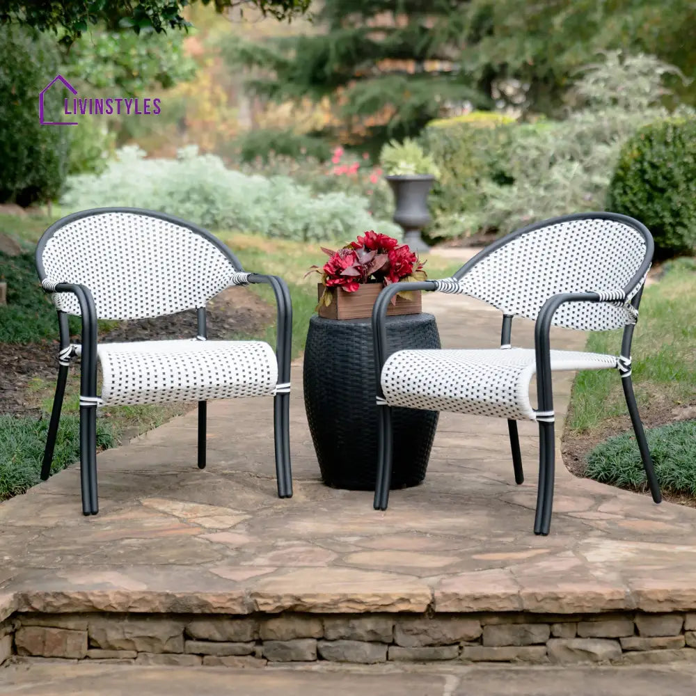 Shore Outdoor Patio Seating Set 2 Chairs and 1 Table Set (Black + White) - Coffee Table Sets
