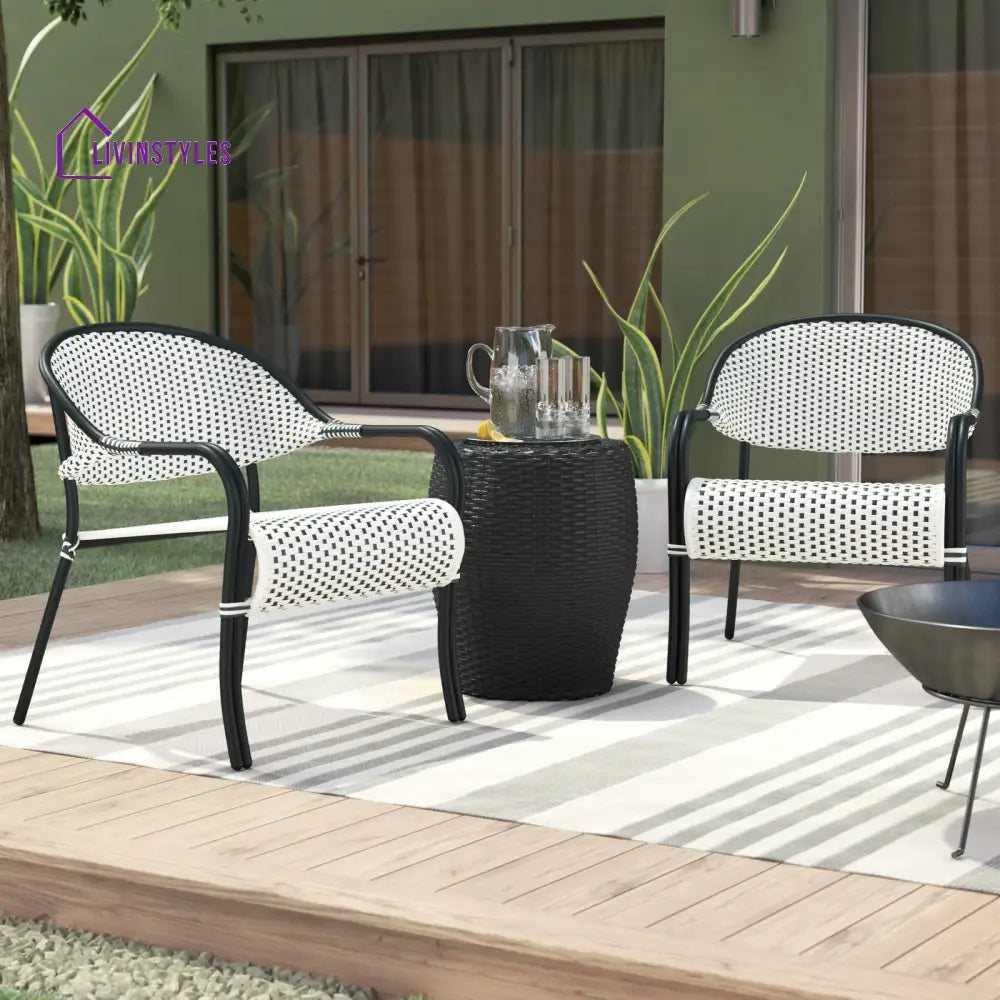 Shore Outdoor Patio Seating Set 2 Chairs and 1 Table Set (Black + White) - Coffee Table Sets