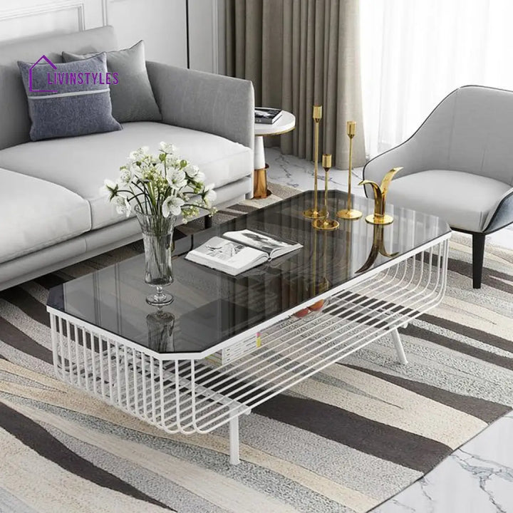 Shradha Rectangular Gold Centre Table For Living Room With Glass Top