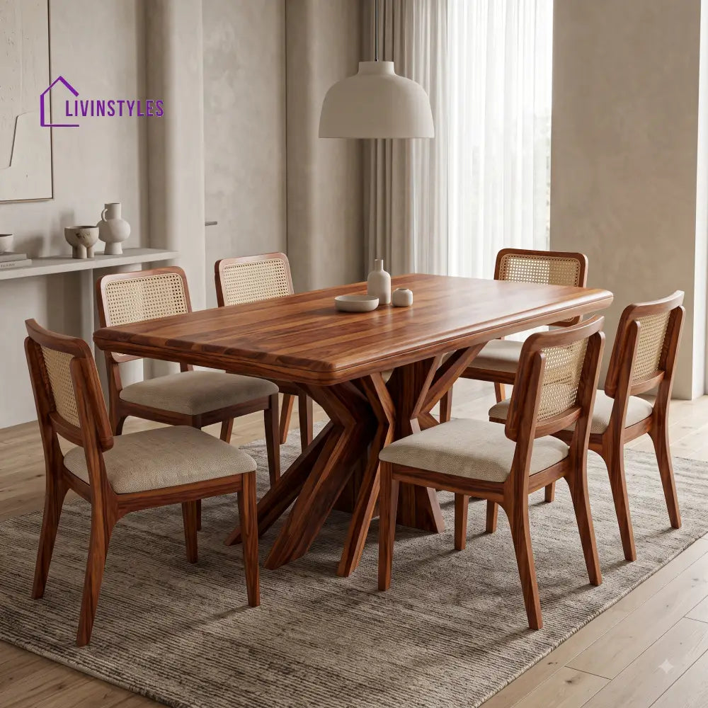 Shravya Premium Wooden 6 Seater Dining Table Set