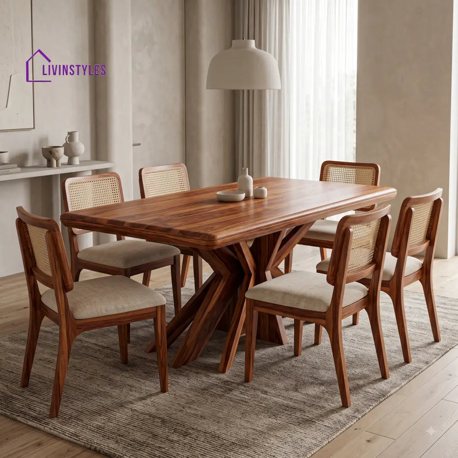 Shravya Premium Wooden 6 Seater Dining Table Set