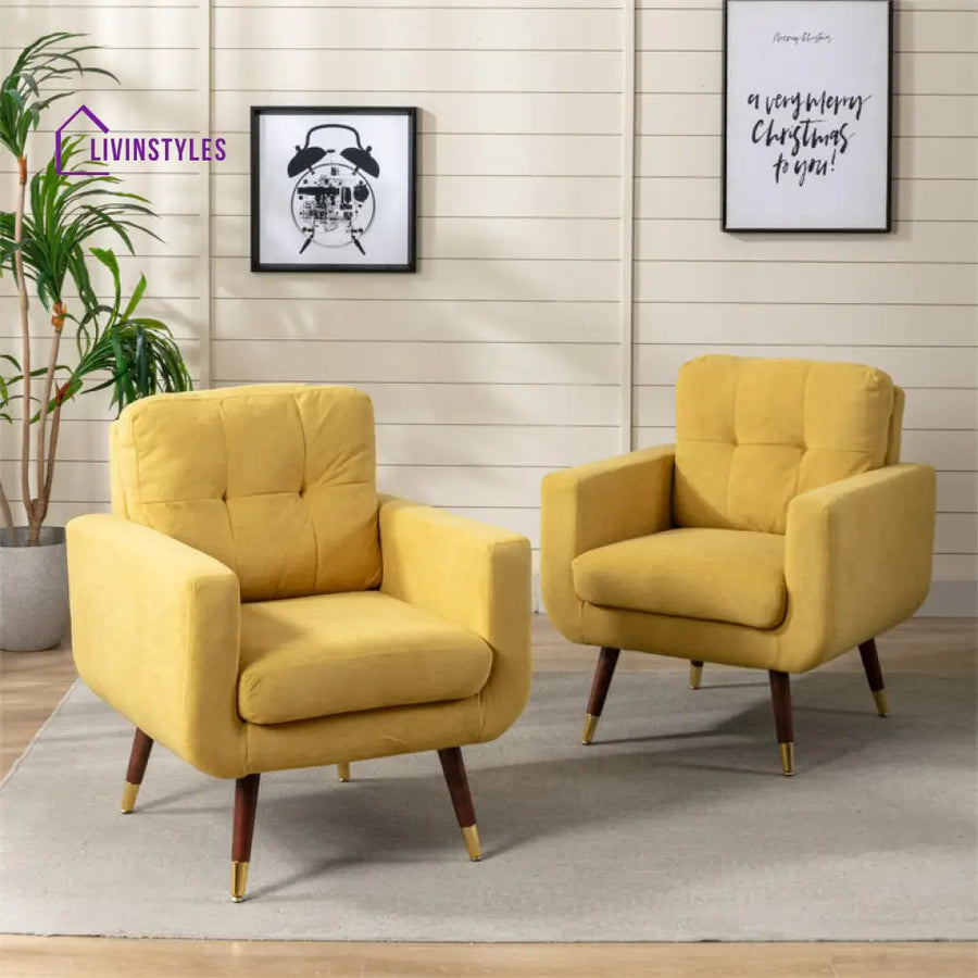Shravya Solid Wood and Fabric Arm Chair | Living Room Chair | Lounge Chair