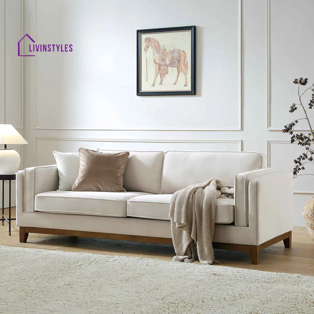 Dipley Champagne Velvet Sofa 3-Seater Sofas