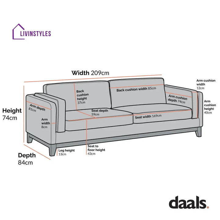 Dipley Champagne Velvet Sofa 3-Seater Sofas