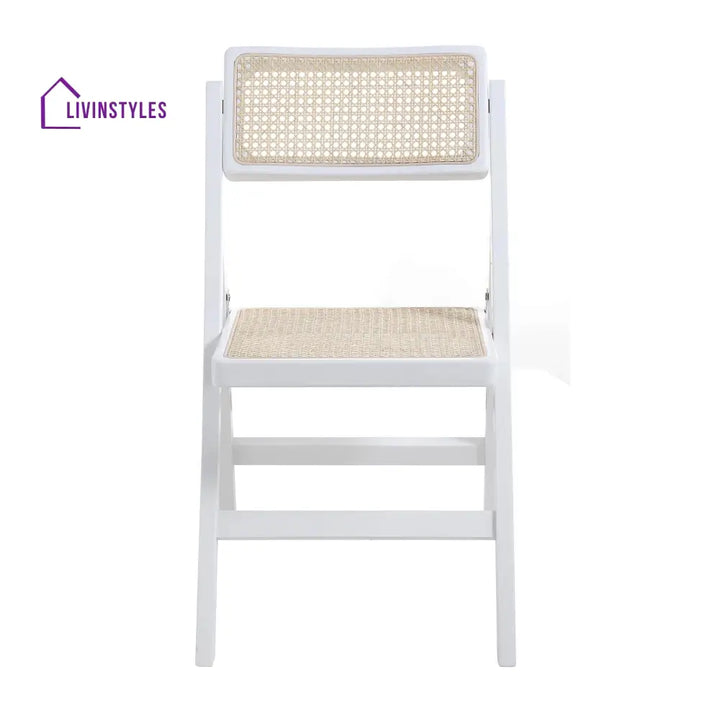 Frances Set of 2 Folding Cane Rattan Chairs White Dining Chairs