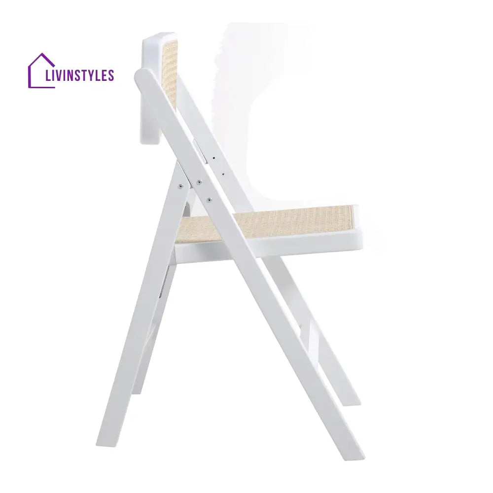 Frances Set of 2 Folding Cane Rattan Chairs White Dining Chairs