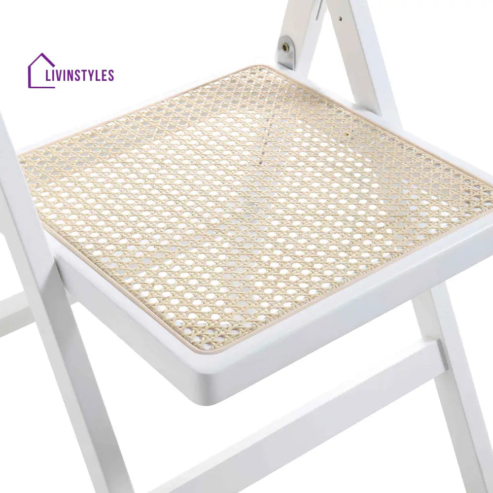 Frances Set of 2 Folding Cane Rattan Chairs White Dining Chairs
