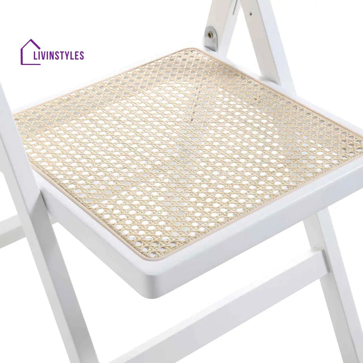 Frances Set of 2 Folding Cane Rattan Chairs White Dining Chairs