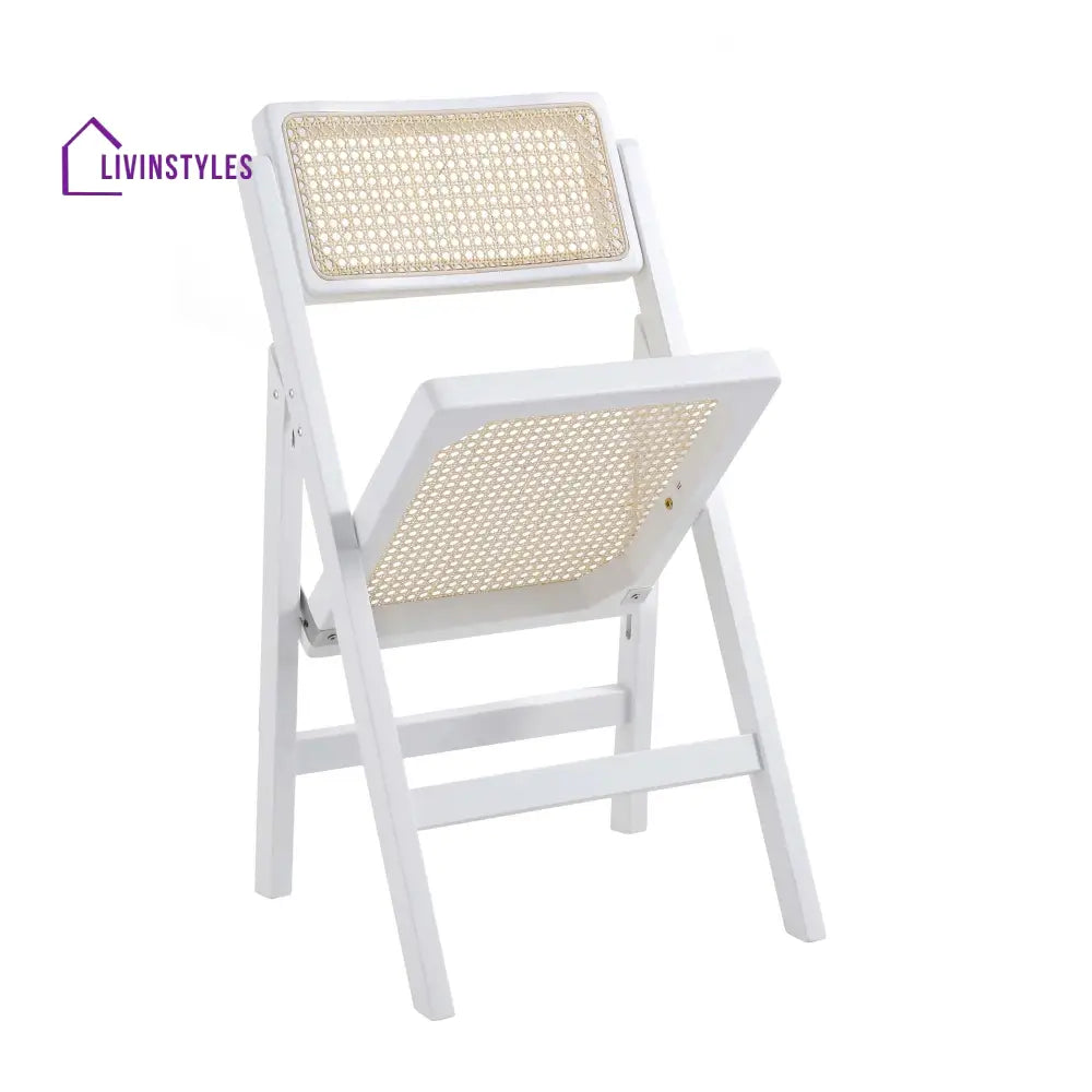 Frances Set of 2 Folding Cane Rattan Chairs White Dining Chairs