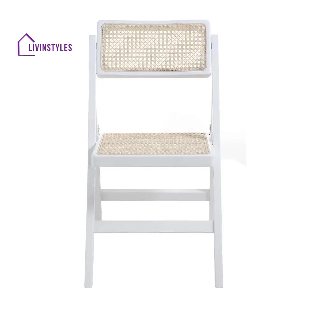 Frances Set of 2 Folding Cane Rattan Chairs White Dining Chairs