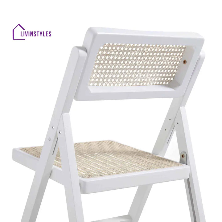 Frances Set of 2 Folding Cane Rattan Chairs White Dining Chairs