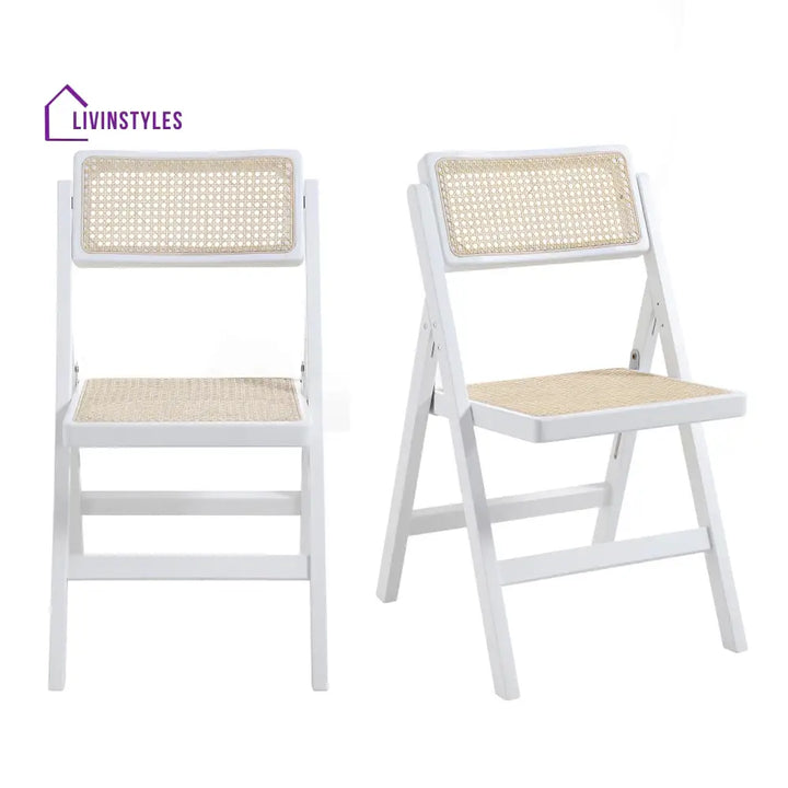 Frances Set of 2 Folding Cane Rattan Chairs White Dining Chairs