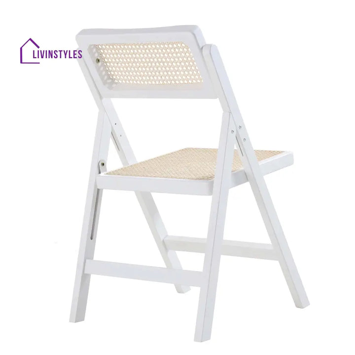 Frances Set of 2 Folding Cane Rattan Chairs White Dining Chairs