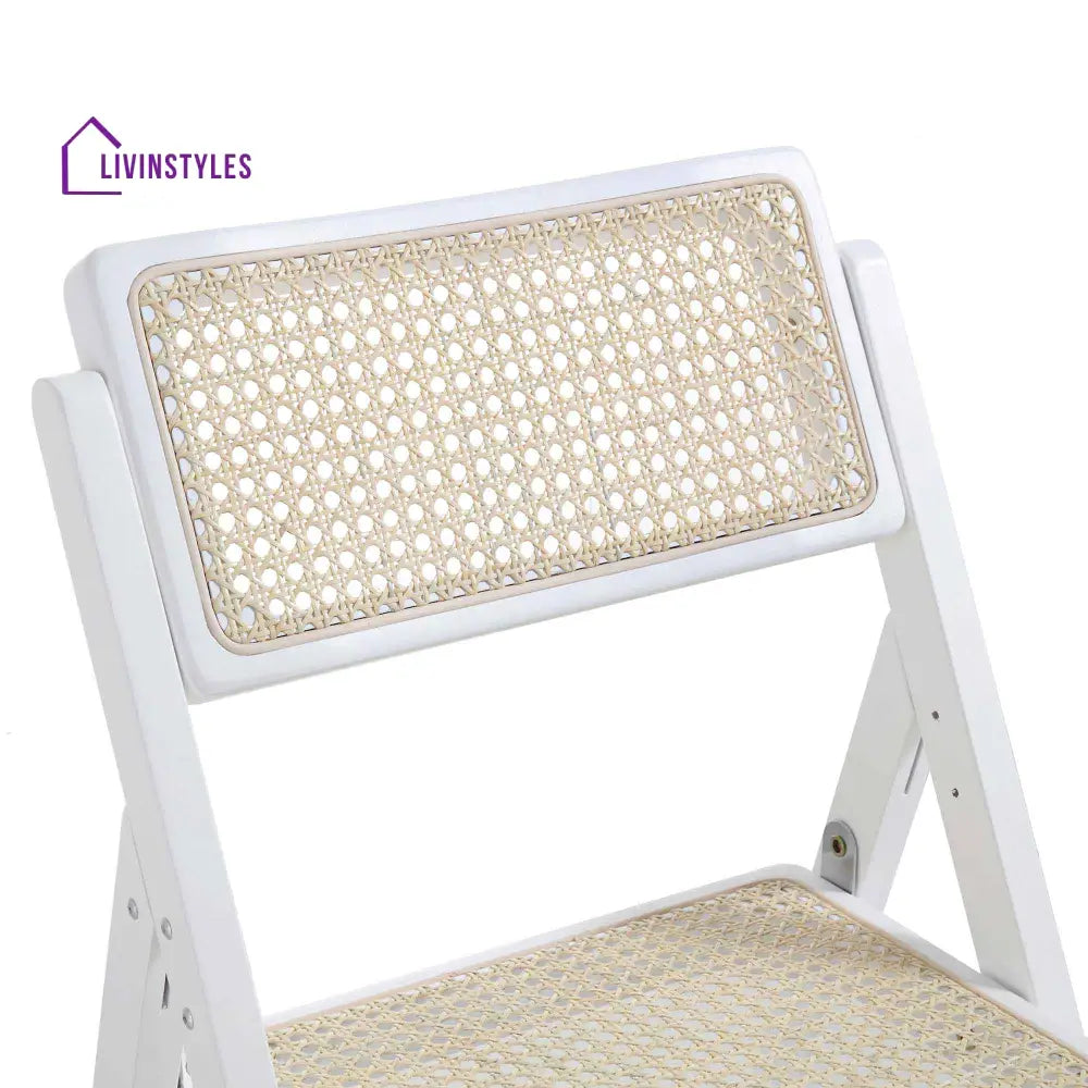 Frances Set of 2 Folding Cane Rattan Chairs White Dining Chairs