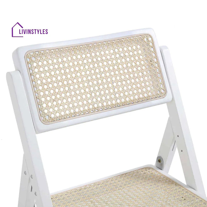 Frances Set of 2 Folding Cane Rattan Chairs White Dining Chairs