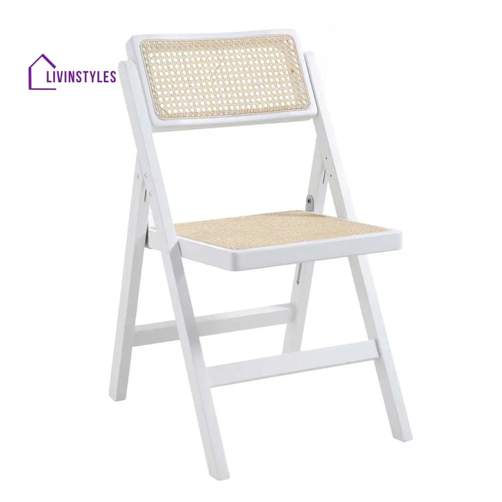 Frances Set of 2 Folding Cane Rattan Chairs White Dining Chairs