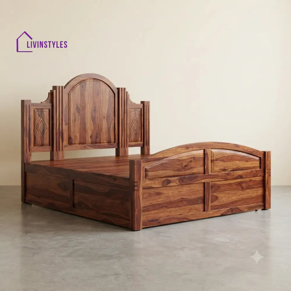 Shreya Sheesham Wood Bed With Box Storage | Wooden Bed