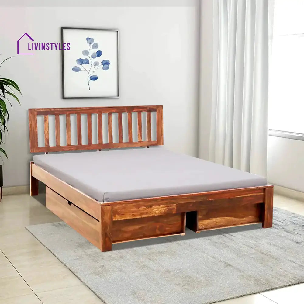 Bhawika Sheesham Wood Storage Bed With Drawers Queen / Natural Bedroom Furniture Sets