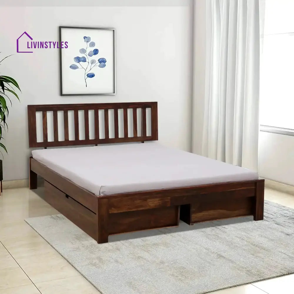 Bhawika Sheesham Wood Storage Bed With Drawers Queen / Teak Bedroom Furniture Sets