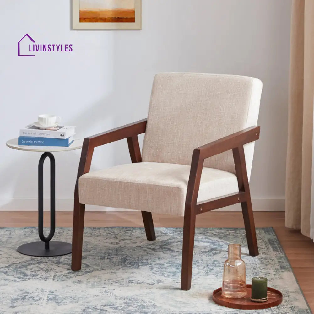 Shrishti Solid Wood and Fabric Arm Chair | Living Room Chair | Lounge Chair