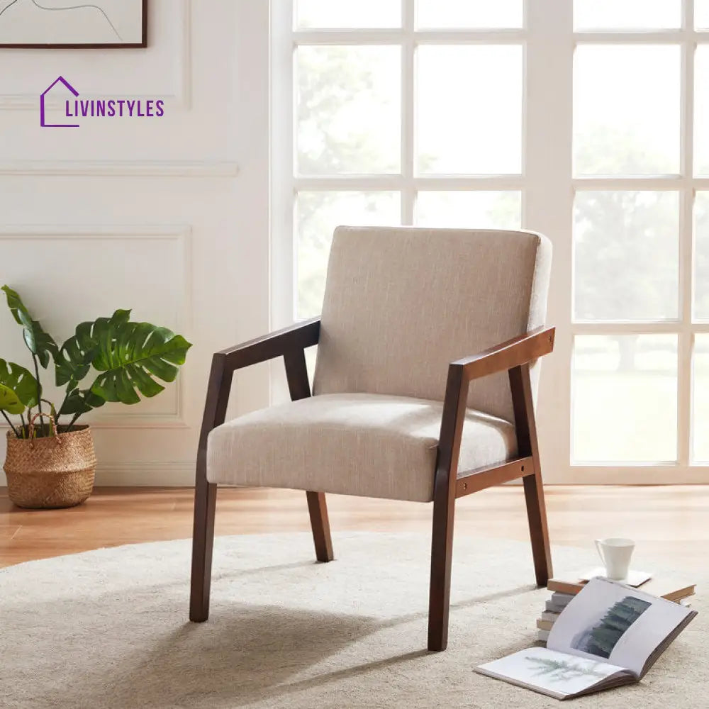 Shrishti Solid Wood and Fabric Arm Chair | Living Room Chair | Lounge Chair