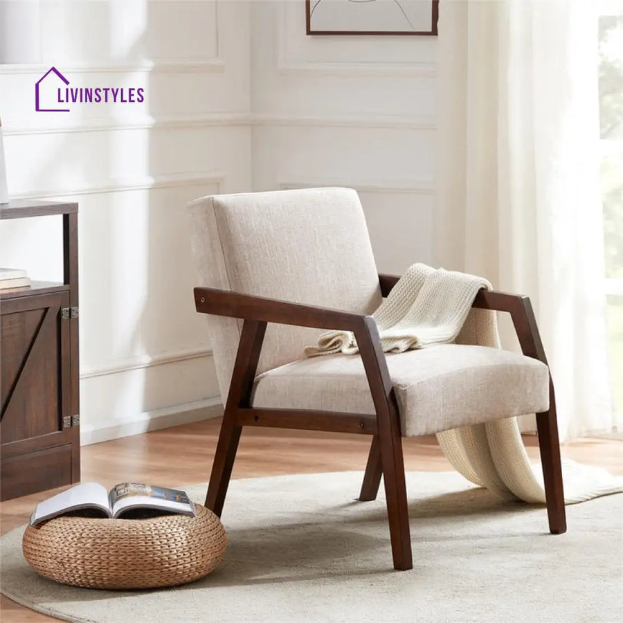 Shrishti Solid Wood and Fabric Arm Chair | Living Room Chair | Lounge Chair